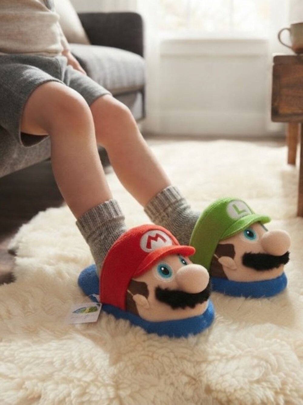 Mario & Luigi Plush Slippers Kids Unisex Super Mario Cosplay up to 7"